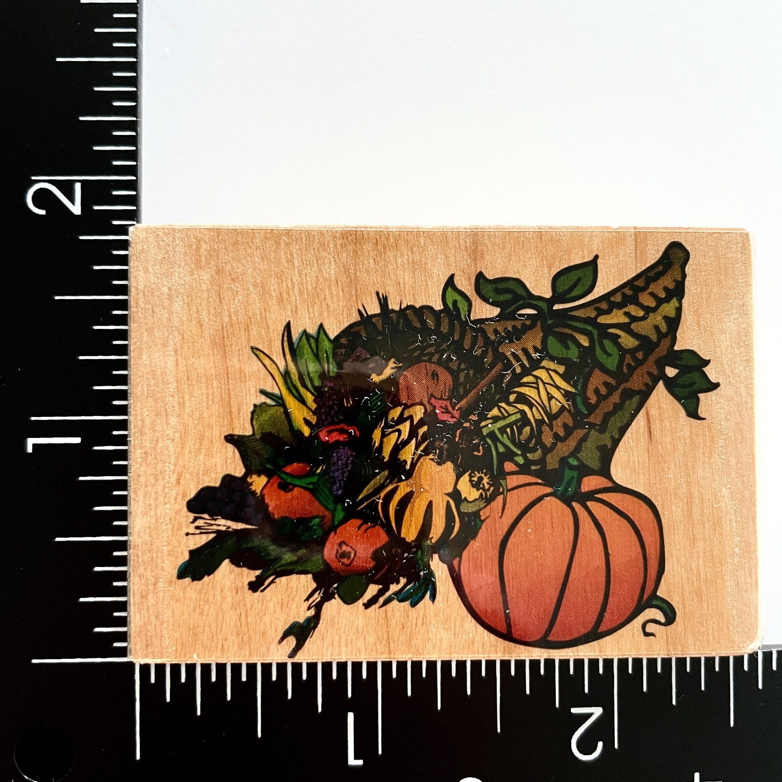 Unbranded Thanksgiving Pumpkin Cornucopia Wood Mounted Rubber Stamp