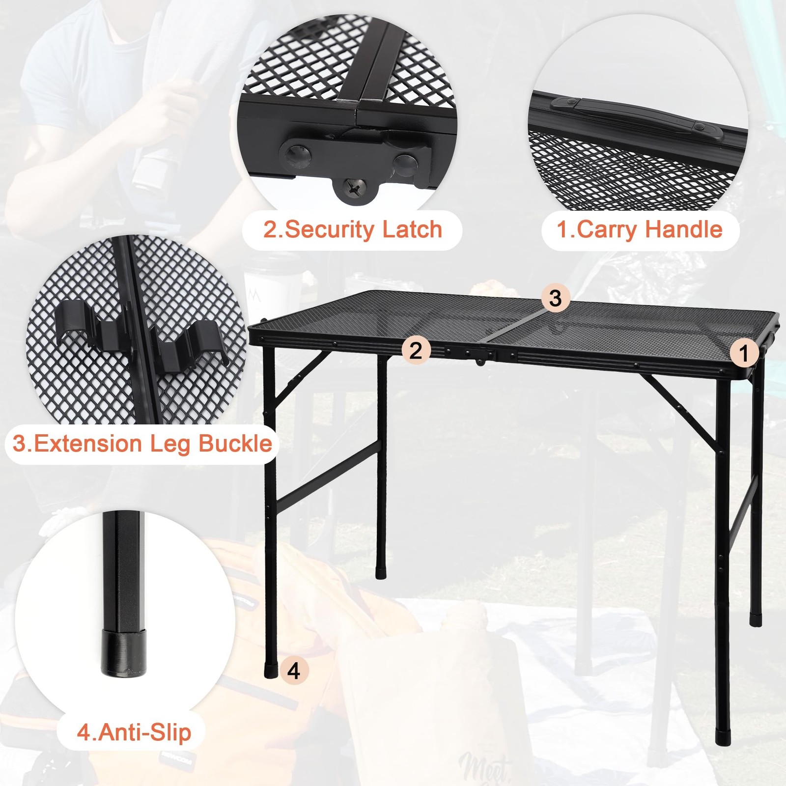 Camping Table with Mesh Desktop, Lightweight & Portable Folding Grill Table, ...