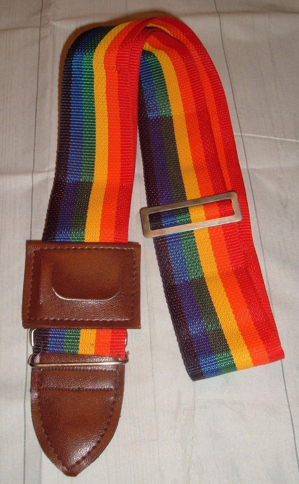 Vintage Luggage Strap with name tag made in USA Rainbow Hippy Pride
