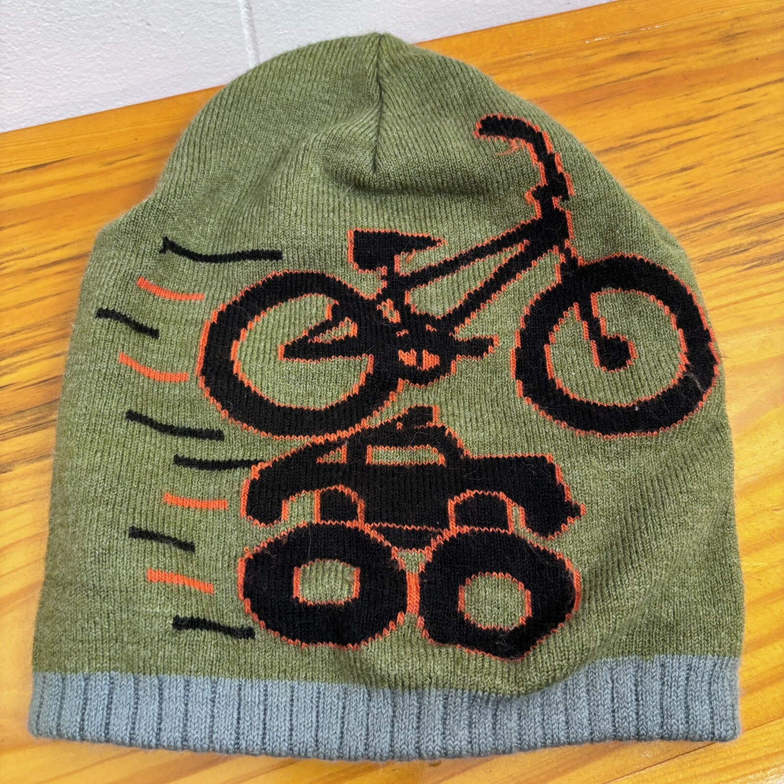 Toby & Me Size 4-20 Bike and Car Green Knit Beanie Hat