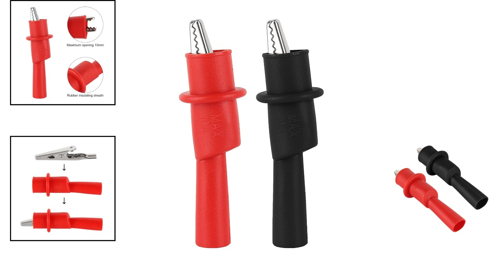 Insulated Alligator Clips for Multimeters - Rustproof 2-Piece Set with 10mm Grip