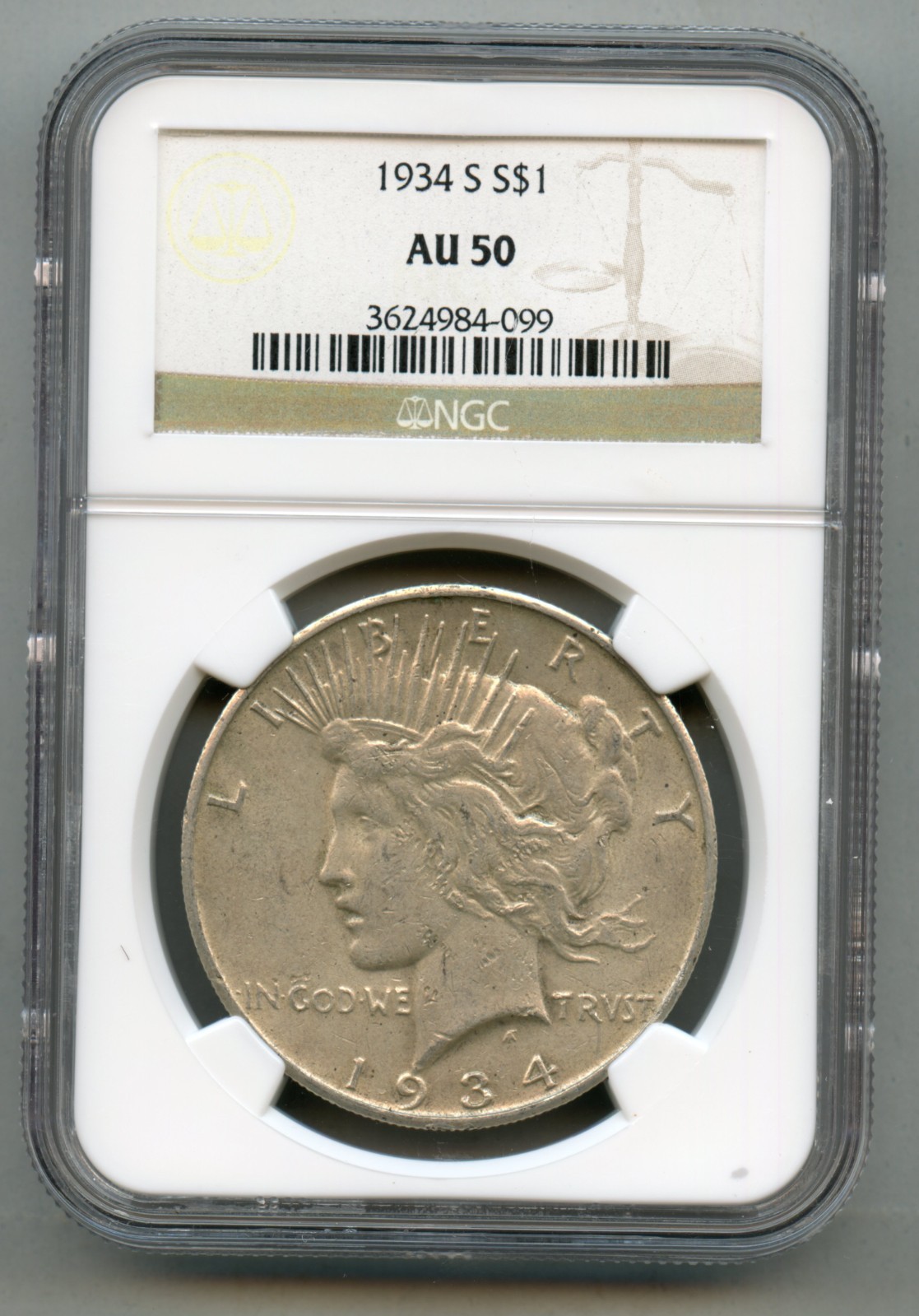 1934 S Peace Silver Dollar NGC AU 50