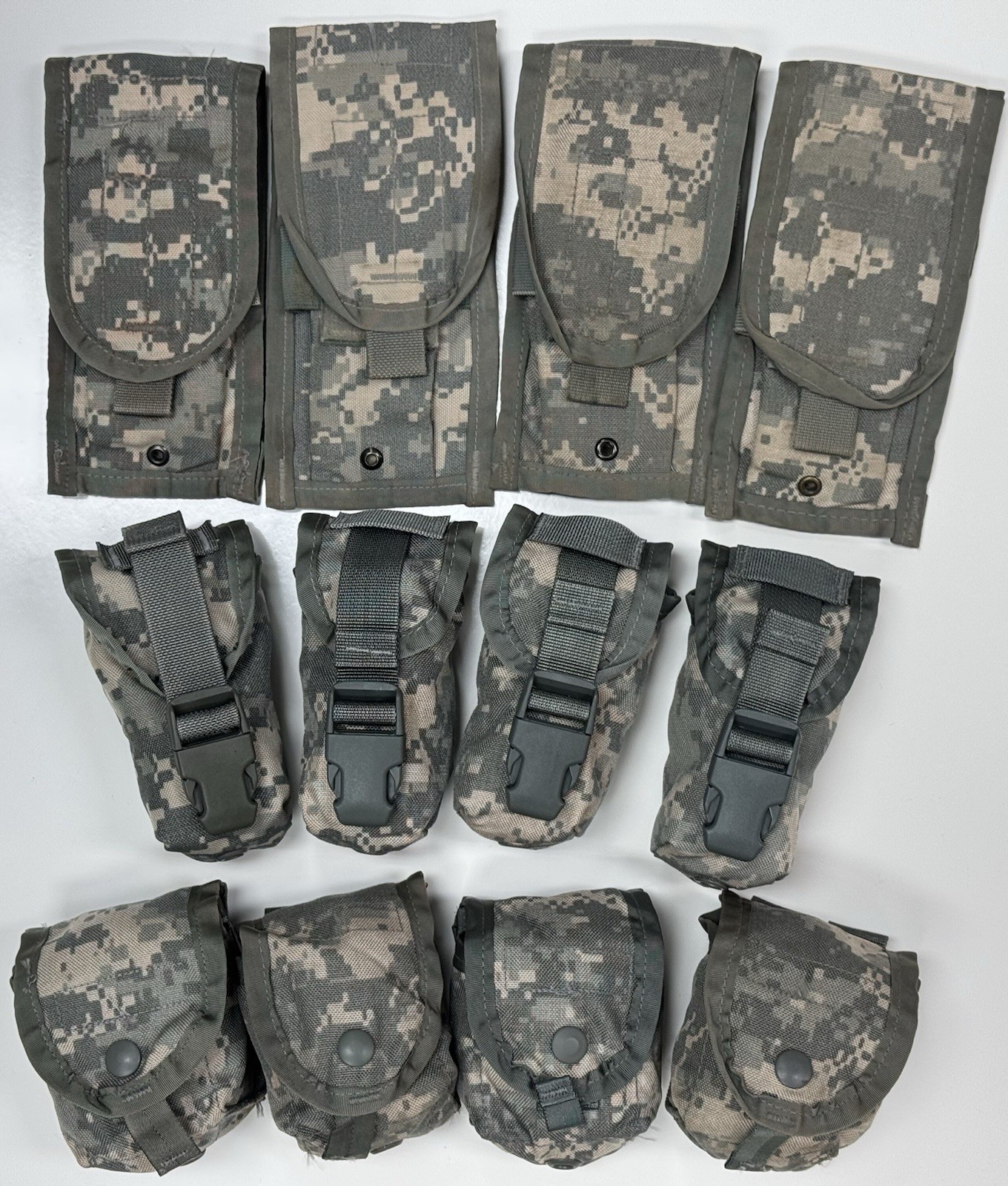 LOT OF 12 - USGI Army Variety ACU Pouches: 4 Mag, 4 Flashbang, 4 Grenade EUC