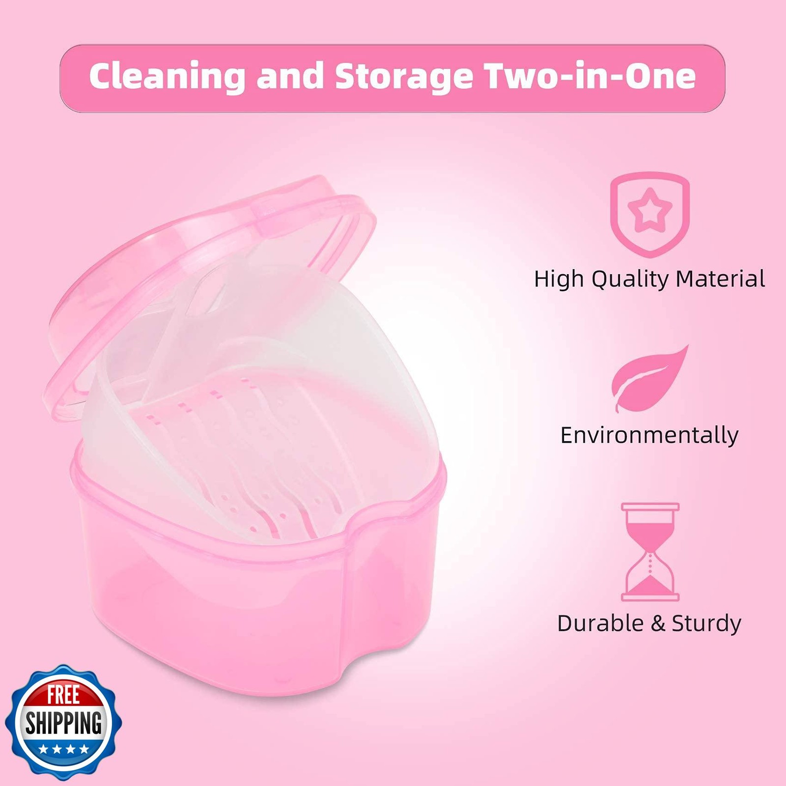 Dental Orthodontic Retainer Container Cleaning Case,Denture Bath Box Case Cup
