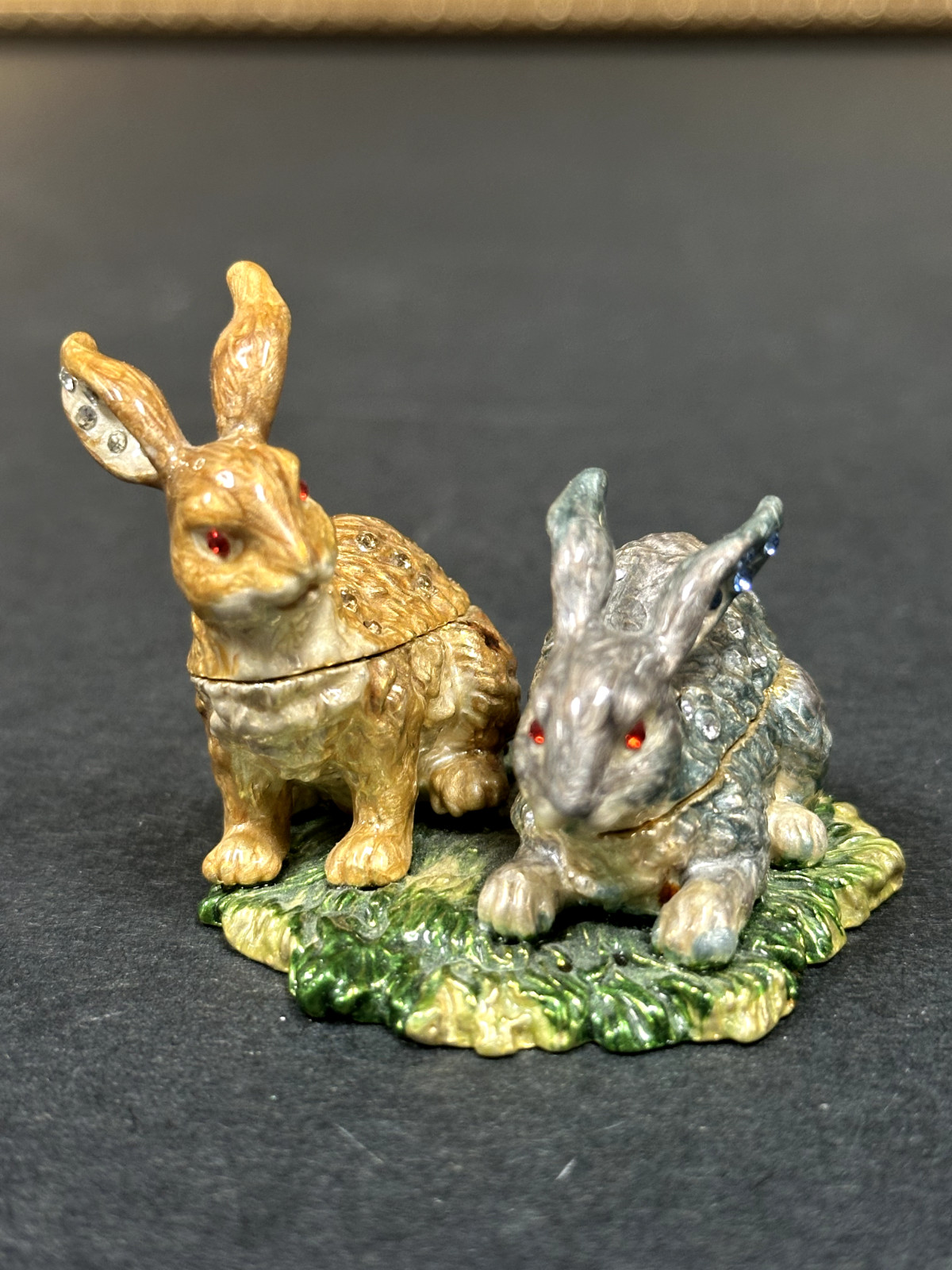 Vintage Bunnies Enamel Bejeweled Trinket Box.