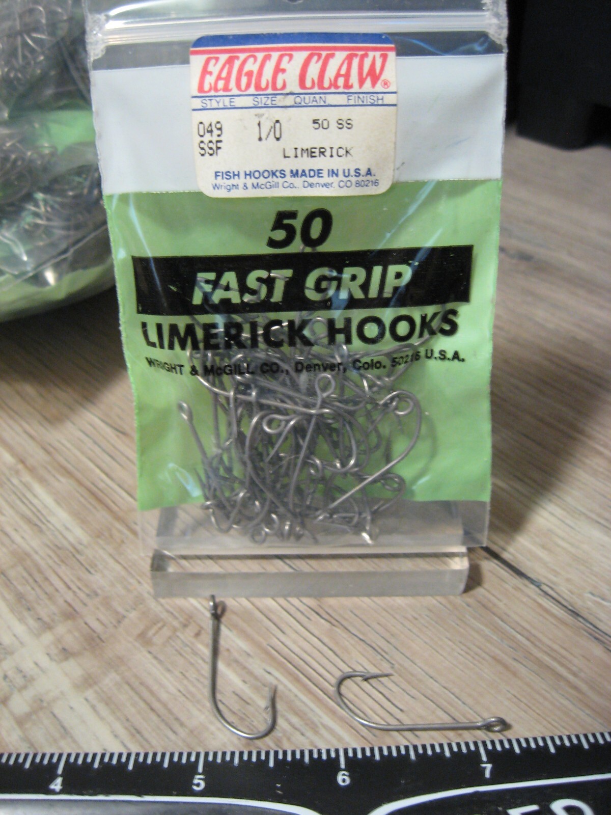 50 Eagle Claw 049 Size 1/0 Stainless Steel Limerick Big Eye Trotline Fish Hooks
