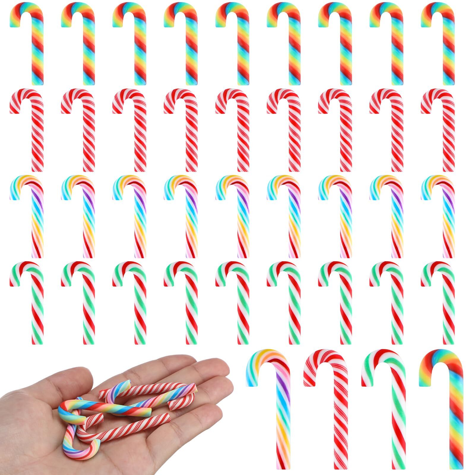 60 Pcs Christmas Candy Crafts Plastic Fake Rainbow Peppermint Ornaments Large