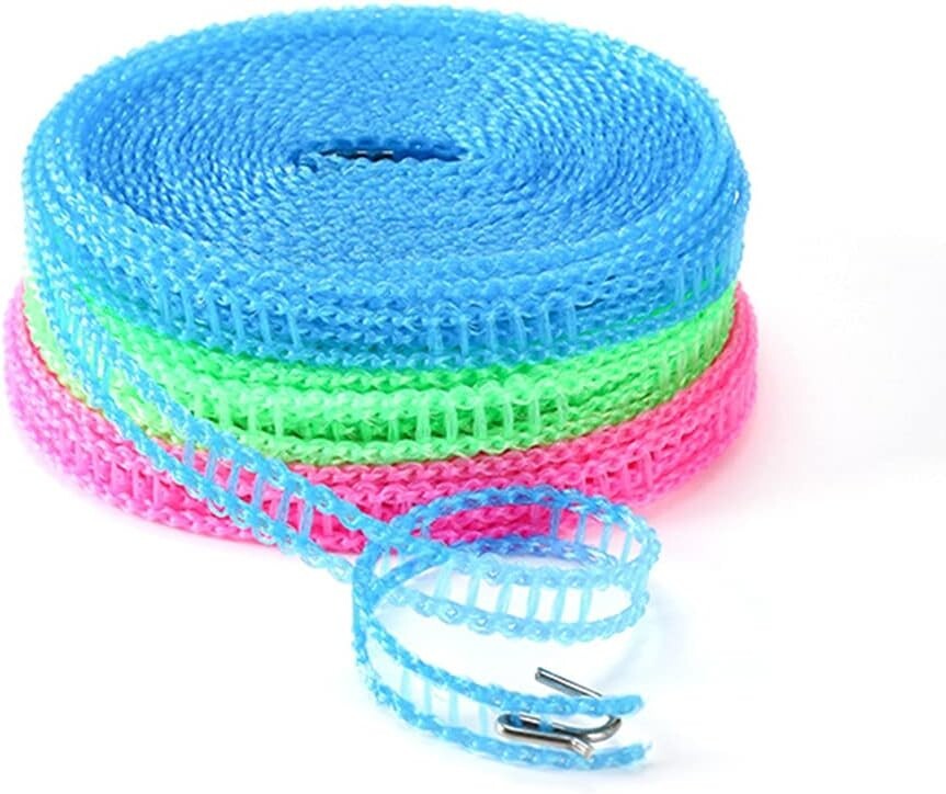 3 PCS Adjustable Windproof Clothesline With Hooks 16.4ft Portable Laundry Line