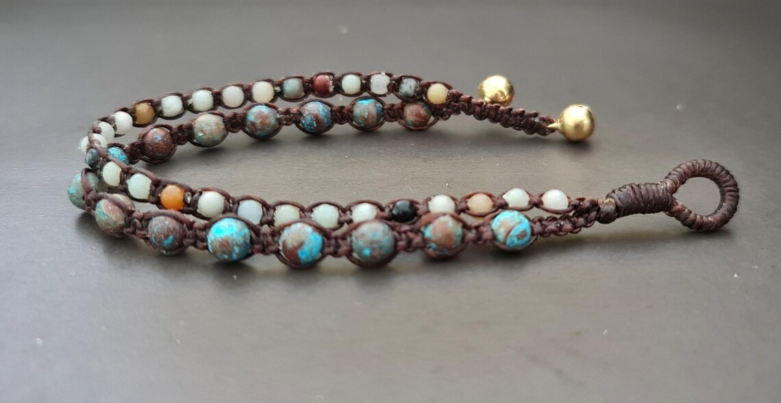 Beaded Bracelet Unisex 2 Stand Amazonite ,Blue Sky Jasper Woven Jewelry,