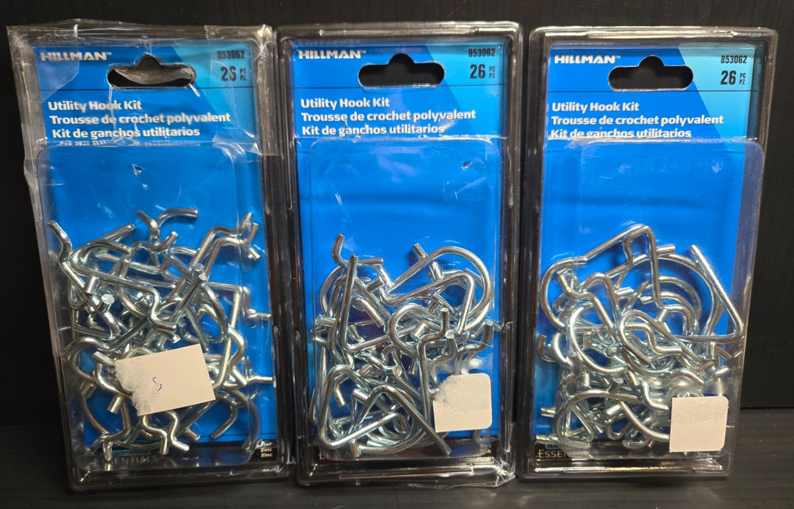 3 New Packs of 26/pc Sets of Hillman Zinc Utility Hooks #853062 (03)