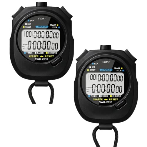 2-Pack Multi-Function Electronic Digital Sports Stopwatch Timer with 10-Lap