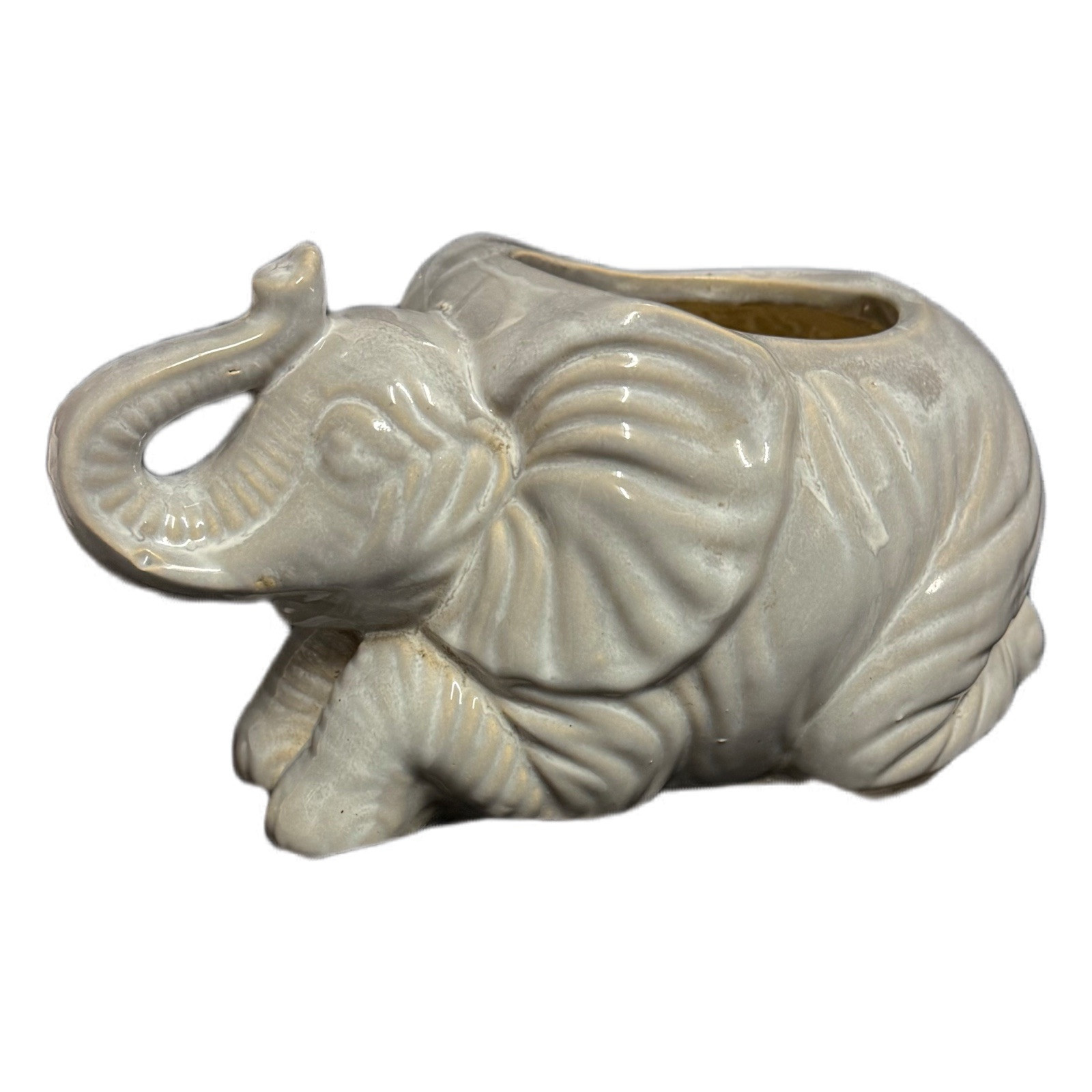 2-Elephant Planter Vase Trunk Up Gray Ceramic Garden Patio Flower Pot Gardening