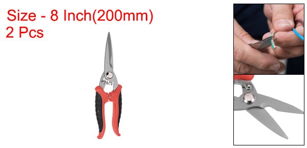 2pcs 8 Inch Industrial Scissors with Black Red Handle