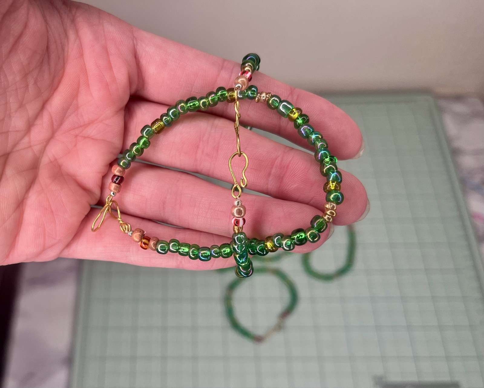 Handmade Green Glass Beaded Bracelet