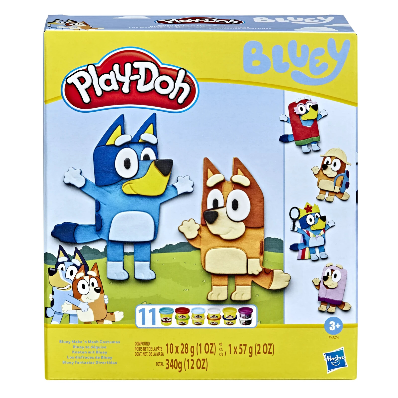 Brand New Play-Doh Bluey Make  n Mash Costumes Playset Includes 11 Cans Play-Doh
