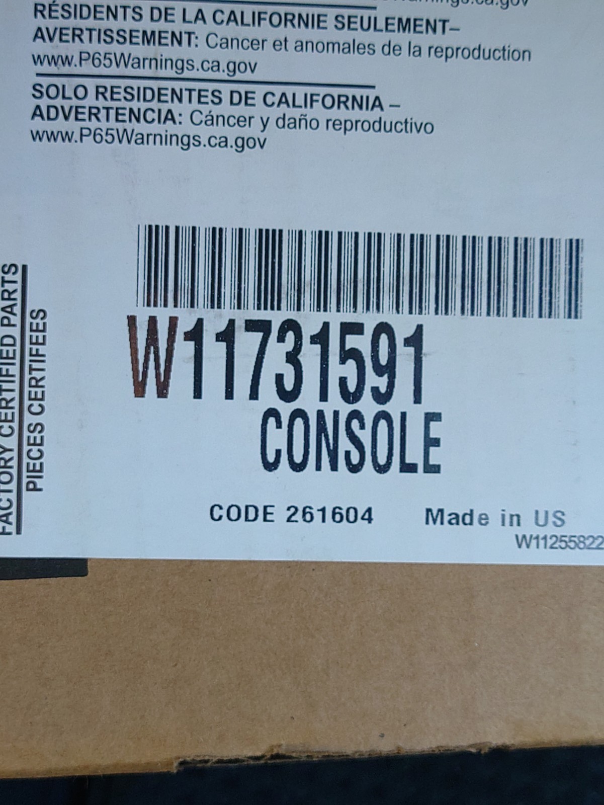Whirlpool Microwave Oven Console Assy W11731591 New Inbox Never Opened Free Ship