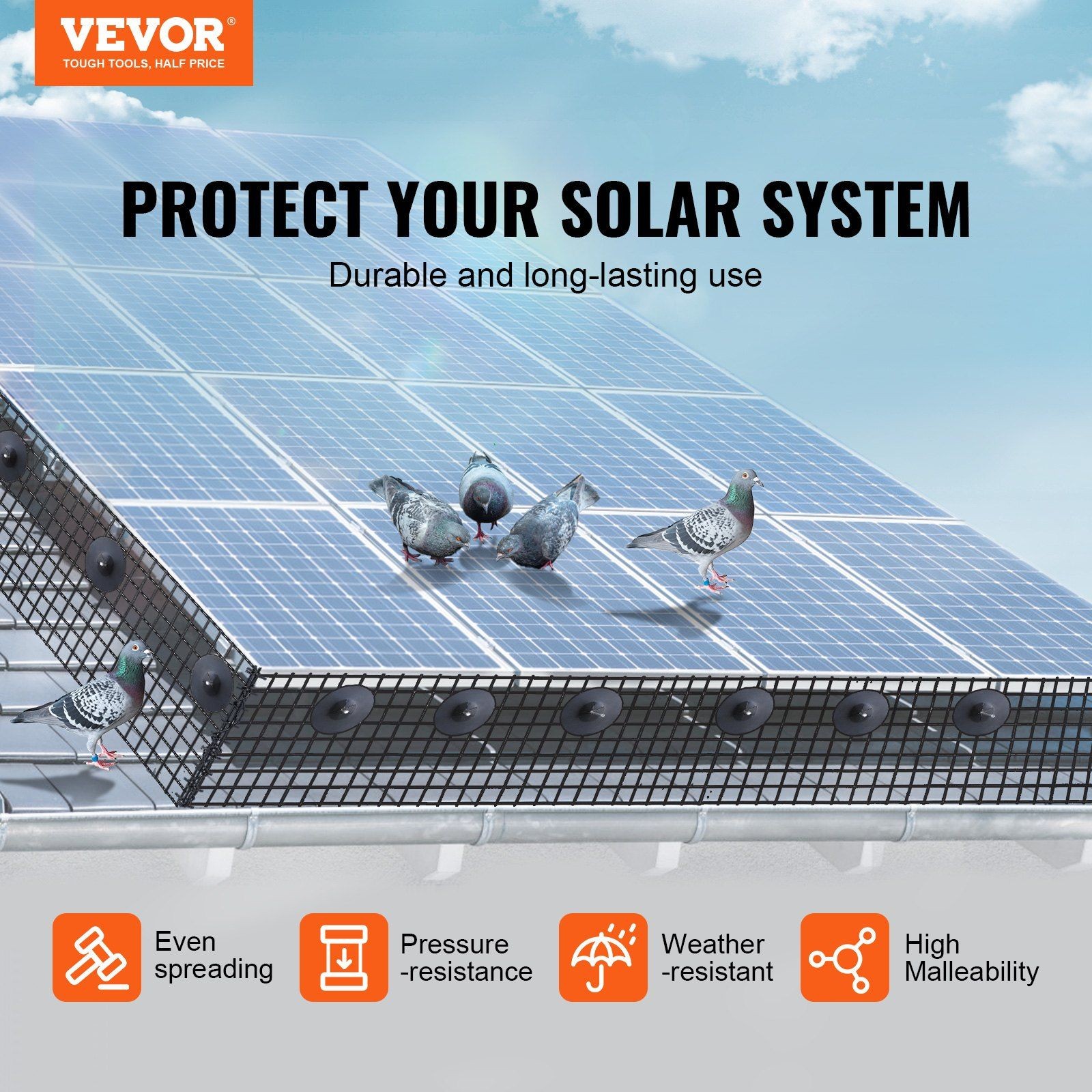 Compact Roll Solar Animal Deterrent 8in x 100ft 1/2in Diamond Grid