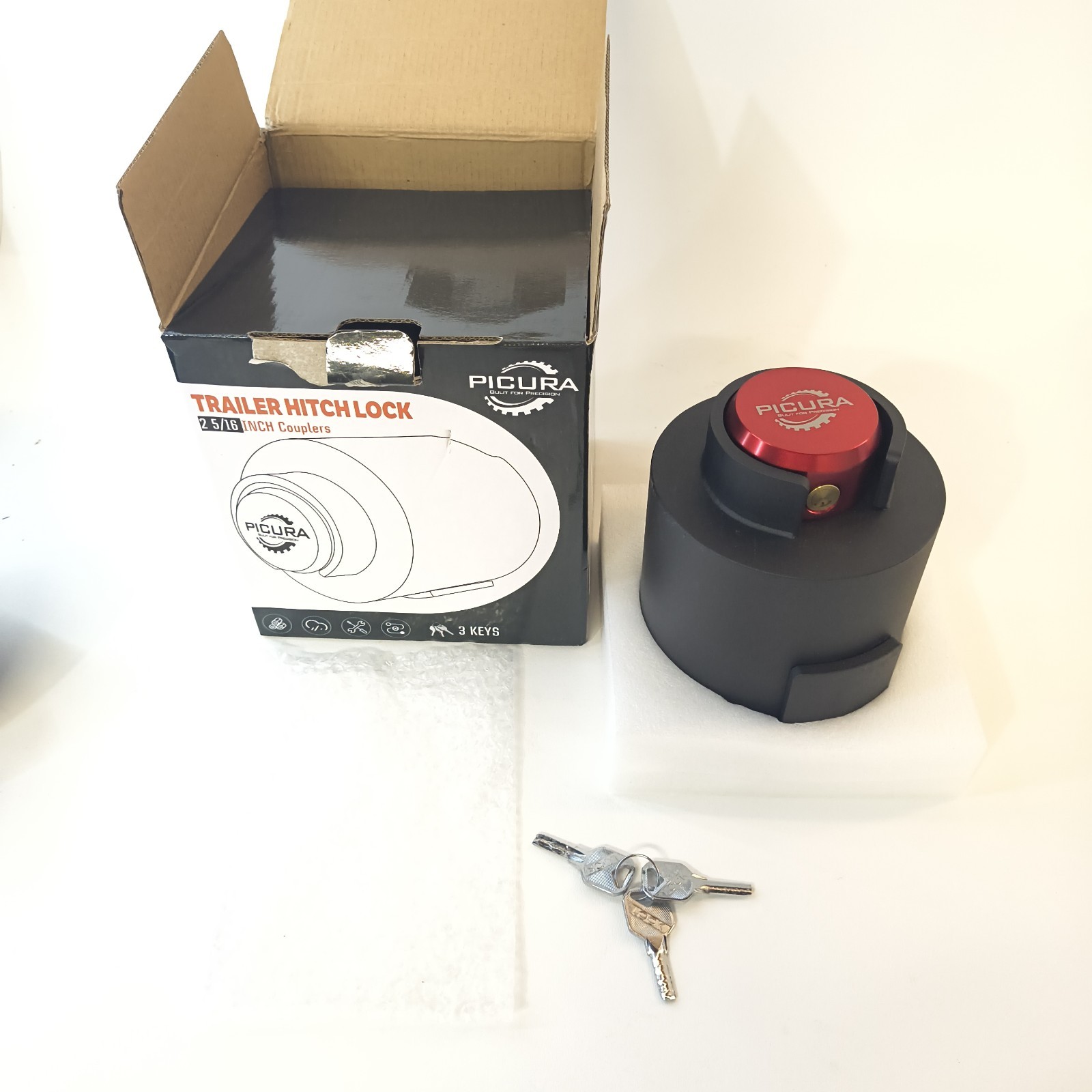 Picura Heavy Duty Trailer Hitch Lock 2 5/16 Inch Coupler With 3 keys Solid Steel