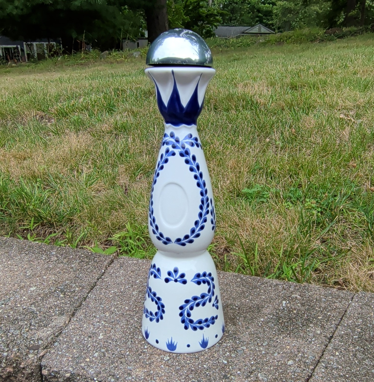 Clase Azul Blue & White Ceramic Liquor Bottle w/ Silver Cap/Stopper