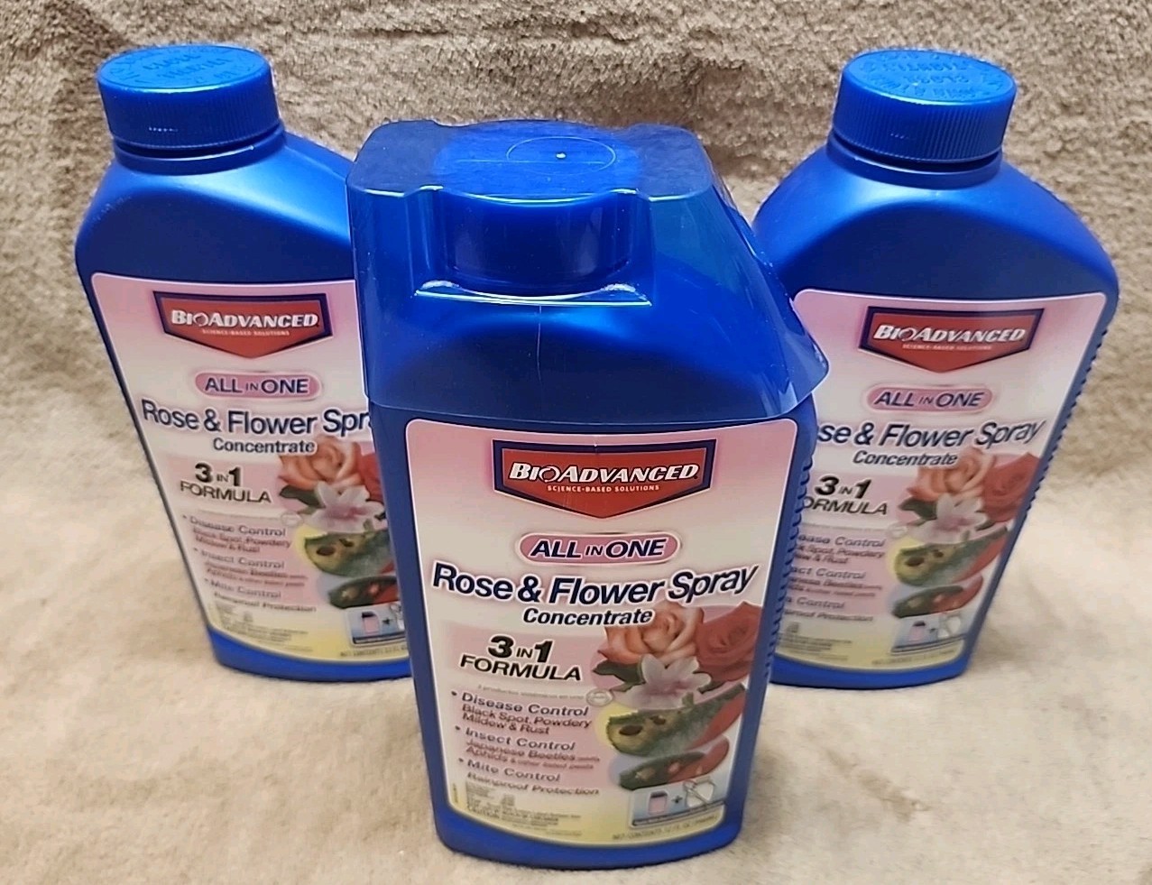 Lot of 3: Bioadvanced 3 in 1 Rose & Flower Spray Concentrate 32oz Bottles