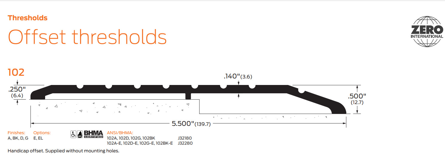 1/4" Offset Threshold 102BK-NH-36" Black Anodized Aluminium Zero Allegion