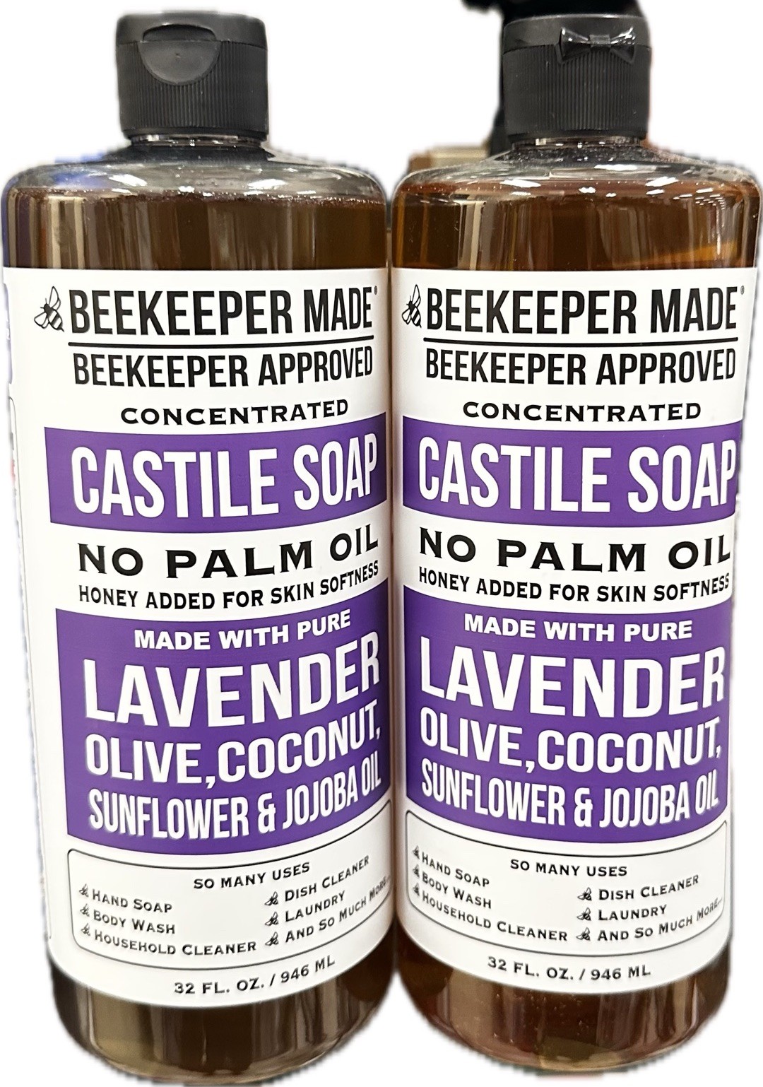 Beekeeper Made Castile Honey Lavender Soap Lot/2 32oz Each Natural Liquid Soap