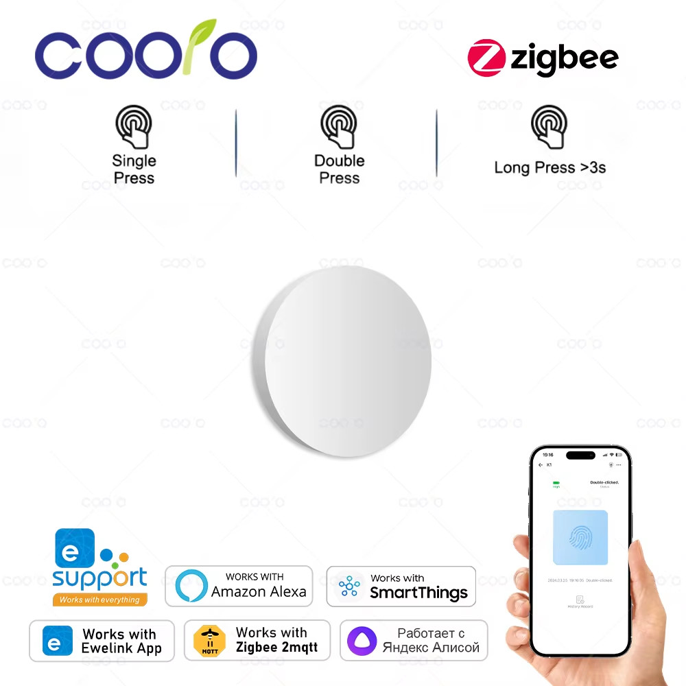Ewelink Zigbee Smart Push Button Wireless Switch Include Battery Remote Control