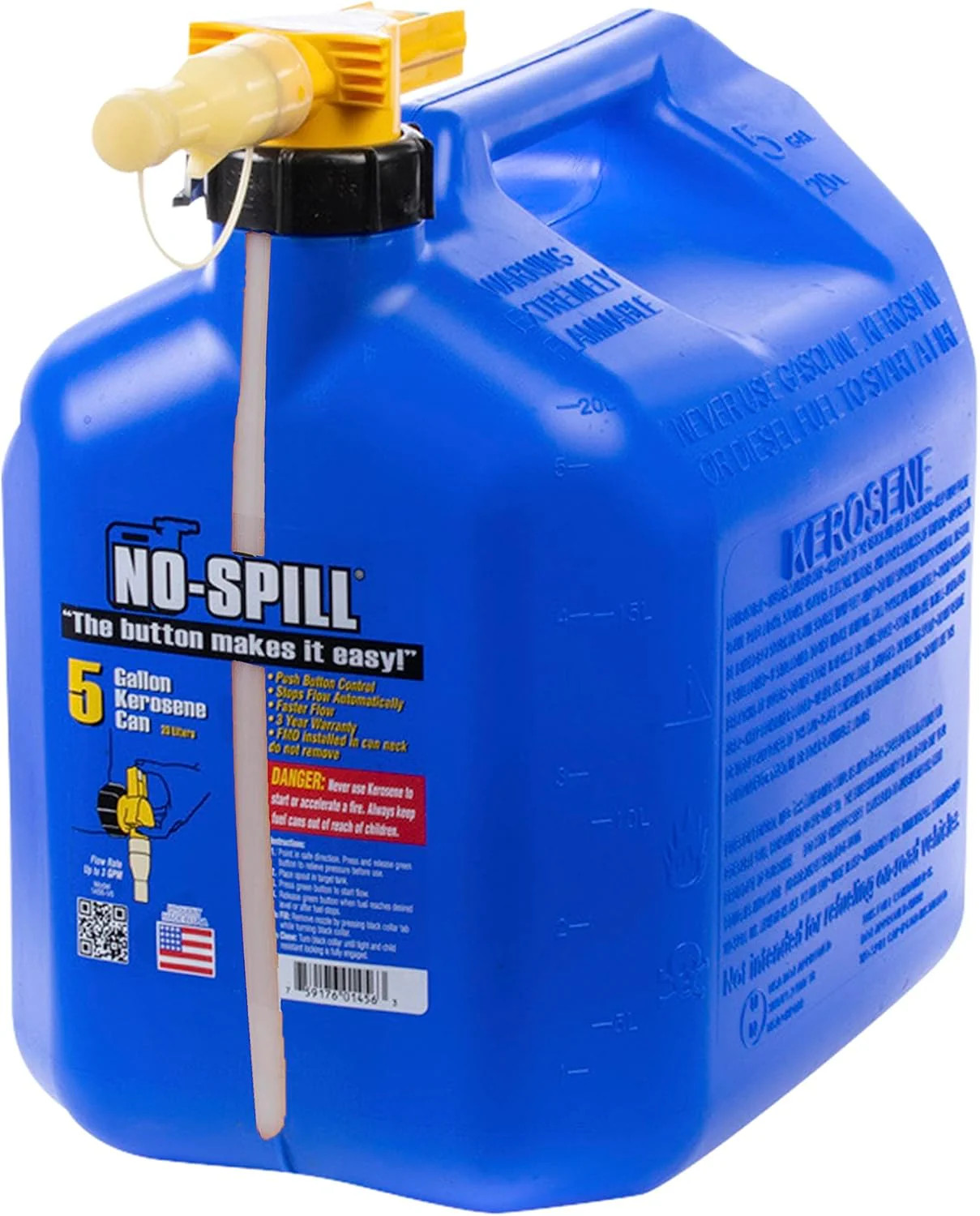 No-Spill 5 Gallon Fuel Container Kerosene Can w/ View Strip | 1466S Blue