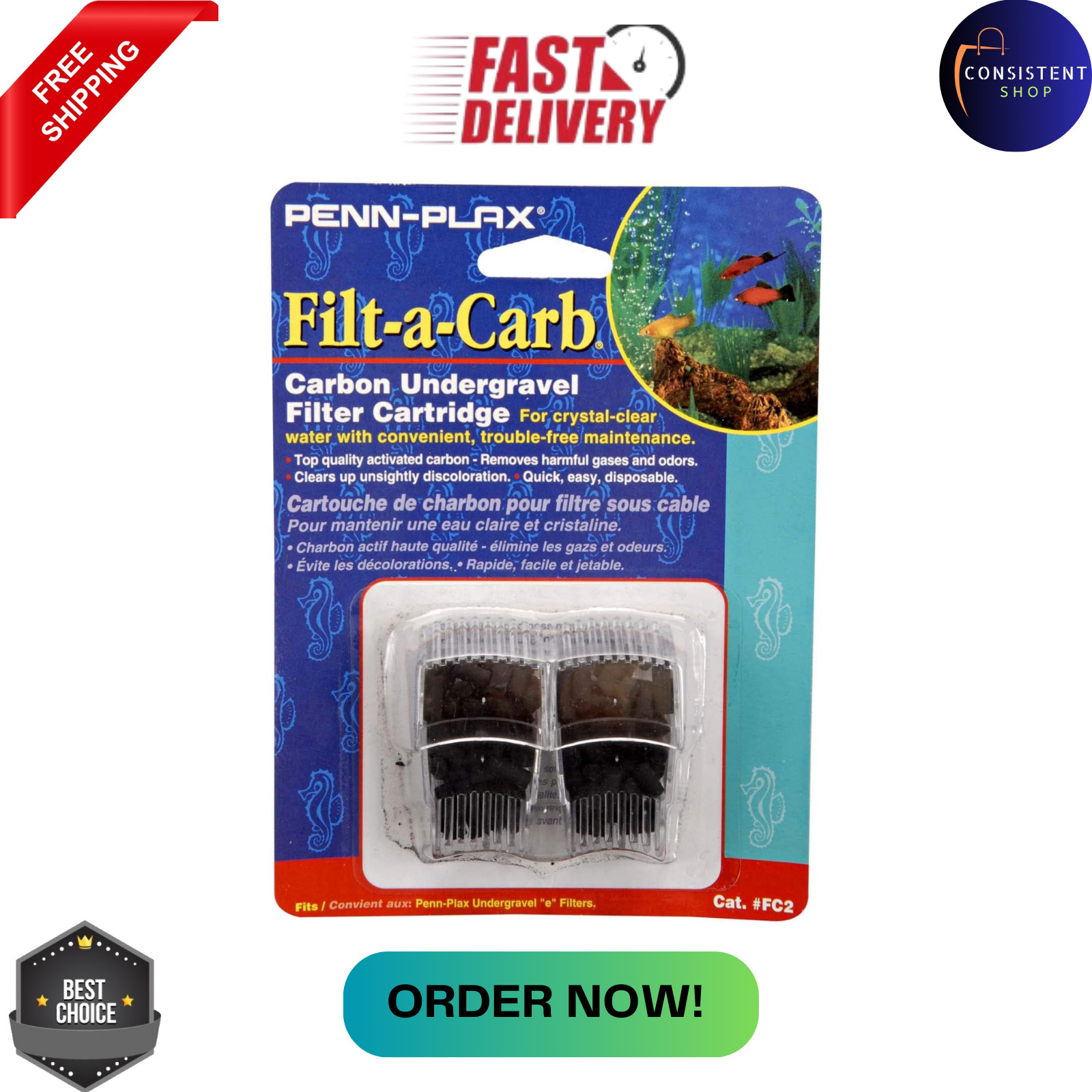 Penn-Plax Filt-A-Carb Carbon Undergravel Filter Cartridge, , 2 Pack