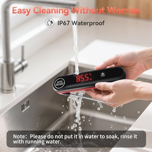 Instant Read Meat Thermometer 0.3s IP67 Waterproof Red Rotating Display BBQ