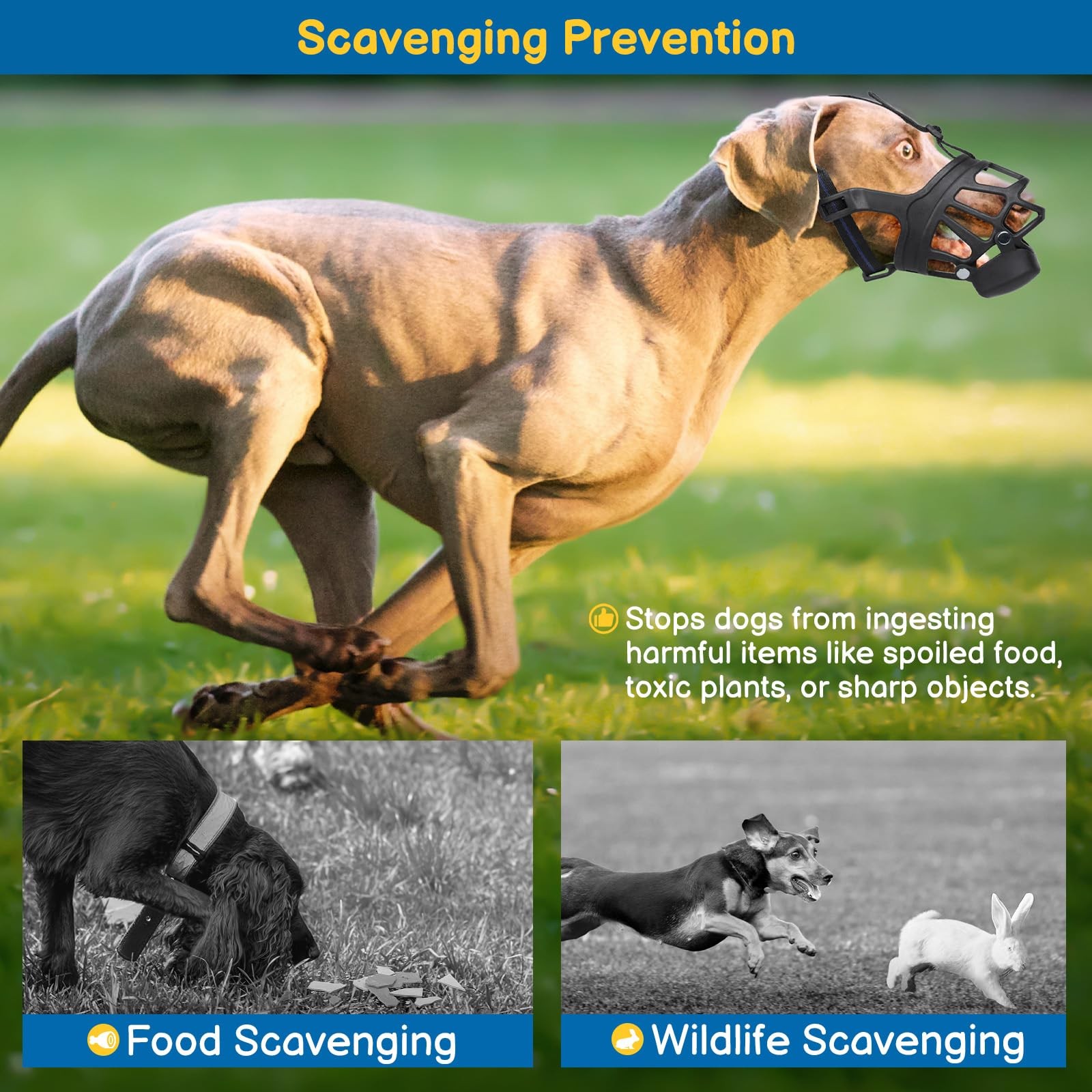 Basket Muzzle for Large Dogs, Humane Muzzle to Prevent Biting and Scavenging,...