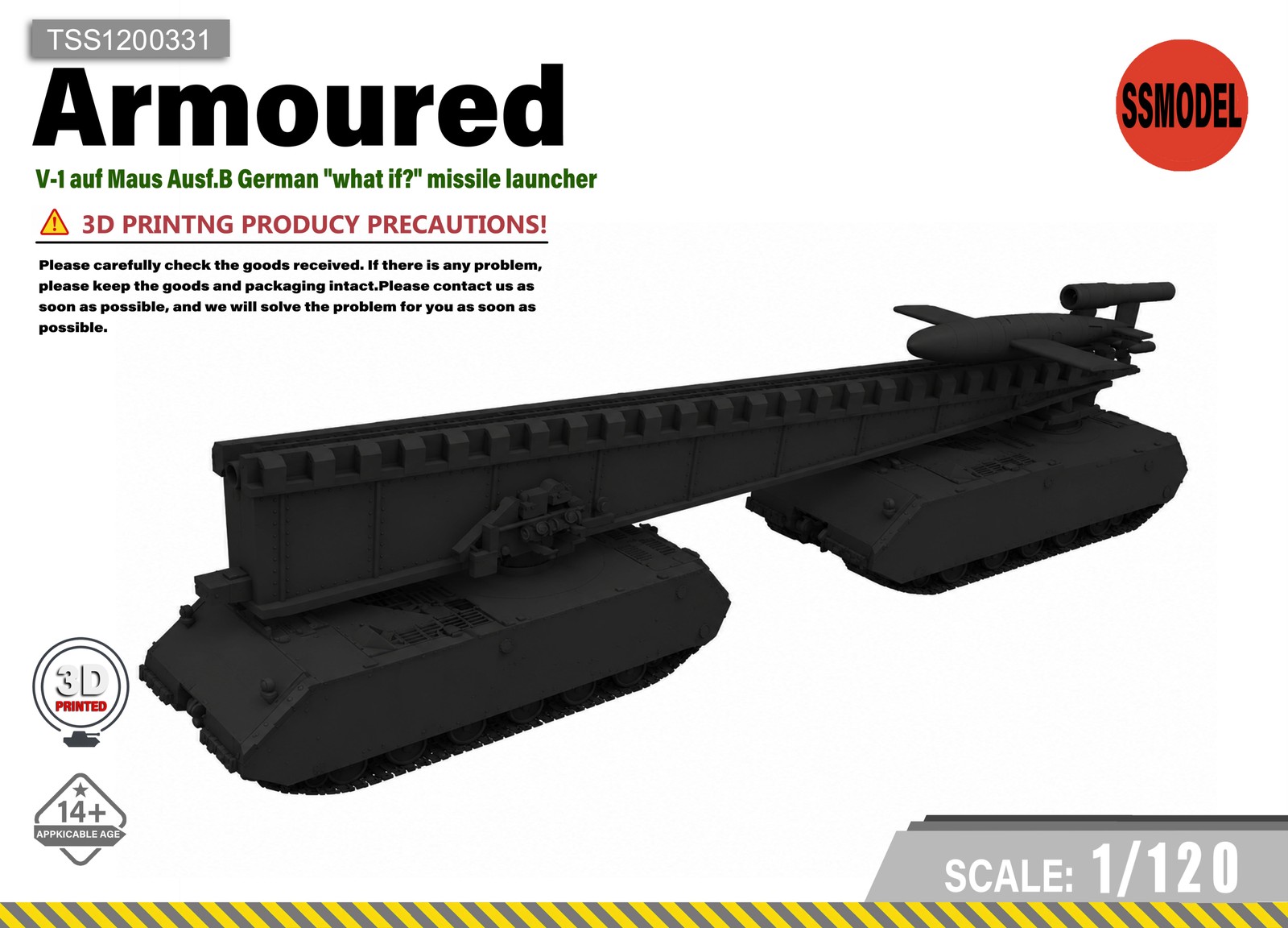 SSMODEL 1/120 V-1 auf Maus Ausf.B German missile resin model kit TSS1200331