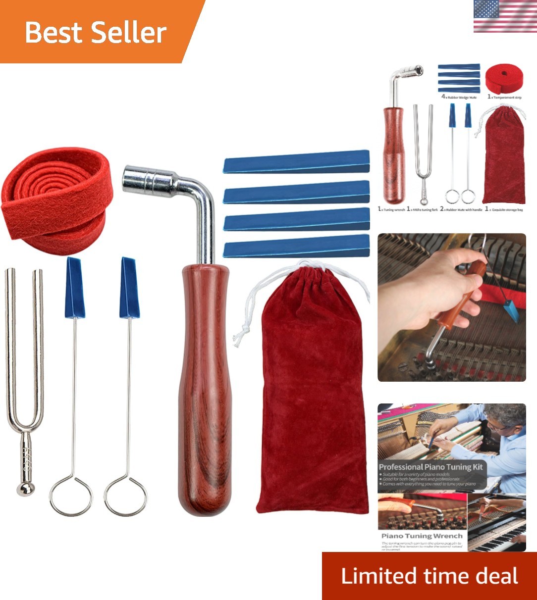 MELHA Professional Piano Tuning Kit, 9 PCS Piano Tuner Wrench Hammer Piano Tunin