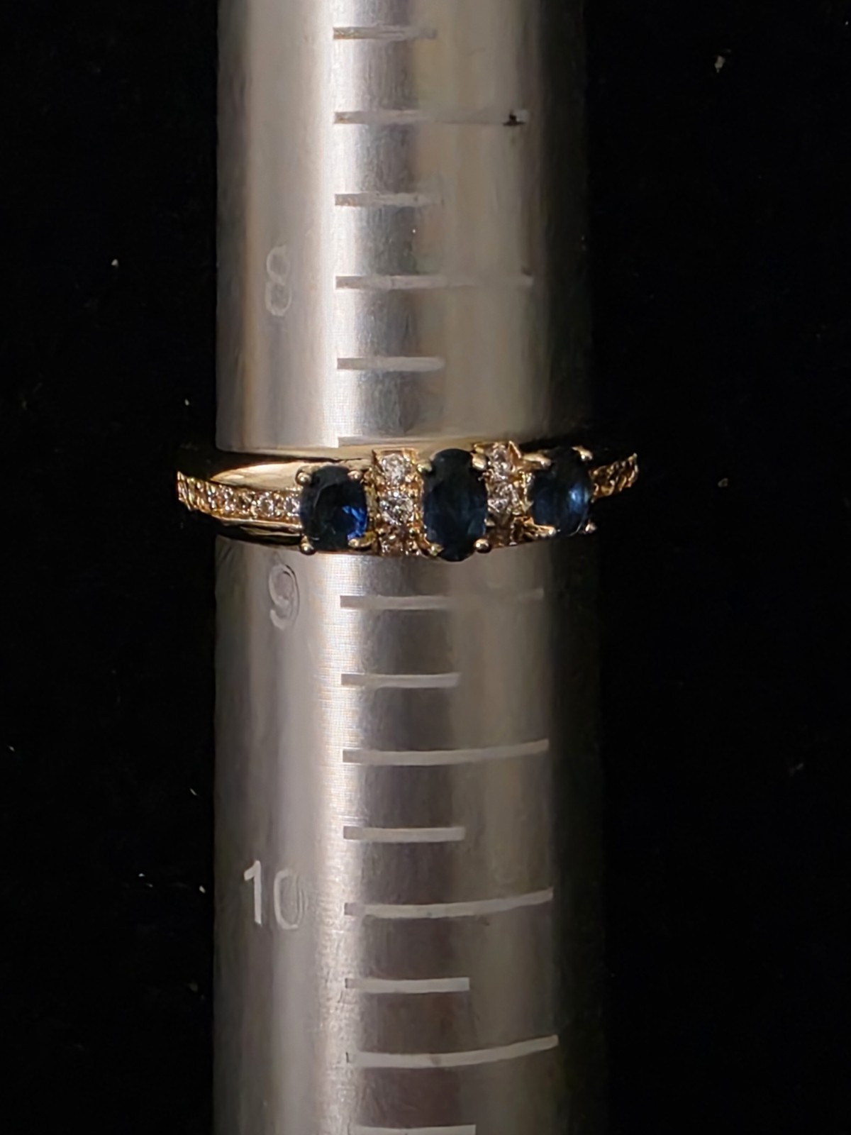 Gold Tone 3 Blue Stones Ring Size 8 New In Pkg Costume Jewelry FREE SHIPPING