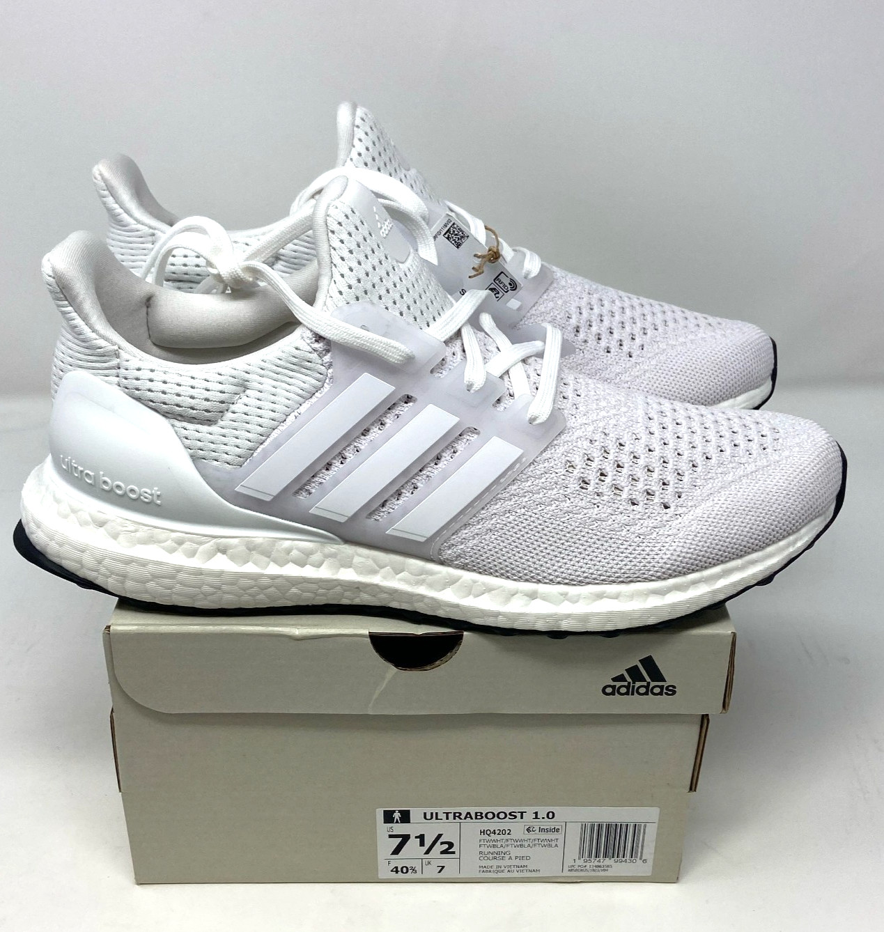 Adidas Ultraboost 1.0 DNA Running Sporty Shoes Triple White HQ4202 Mens Size 7.5