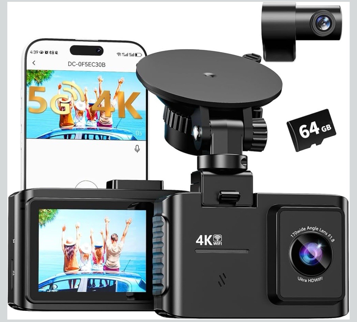 WANLIP A13 4K Dual Channel Dash Cam Front & Rear | 170° Wide Angle, 64GB Car...