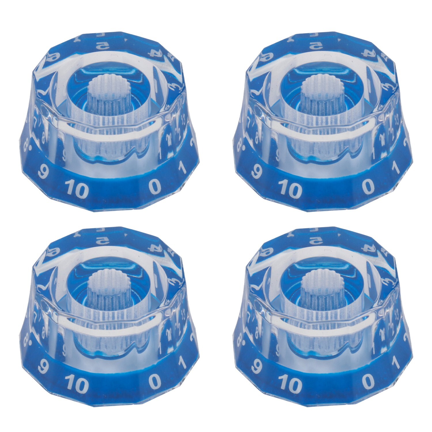 12 Edge Acrylic Bass Guitar Knobs Transparent Blue Volume Tone Control Knobs 4Pc