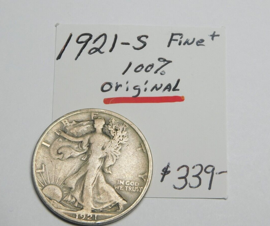 KEY DATE 100% ORIGINAL 1921 - S FINE+ WALKING LIBERTY HALF NEVER CLEANED !!!!!✨✨
