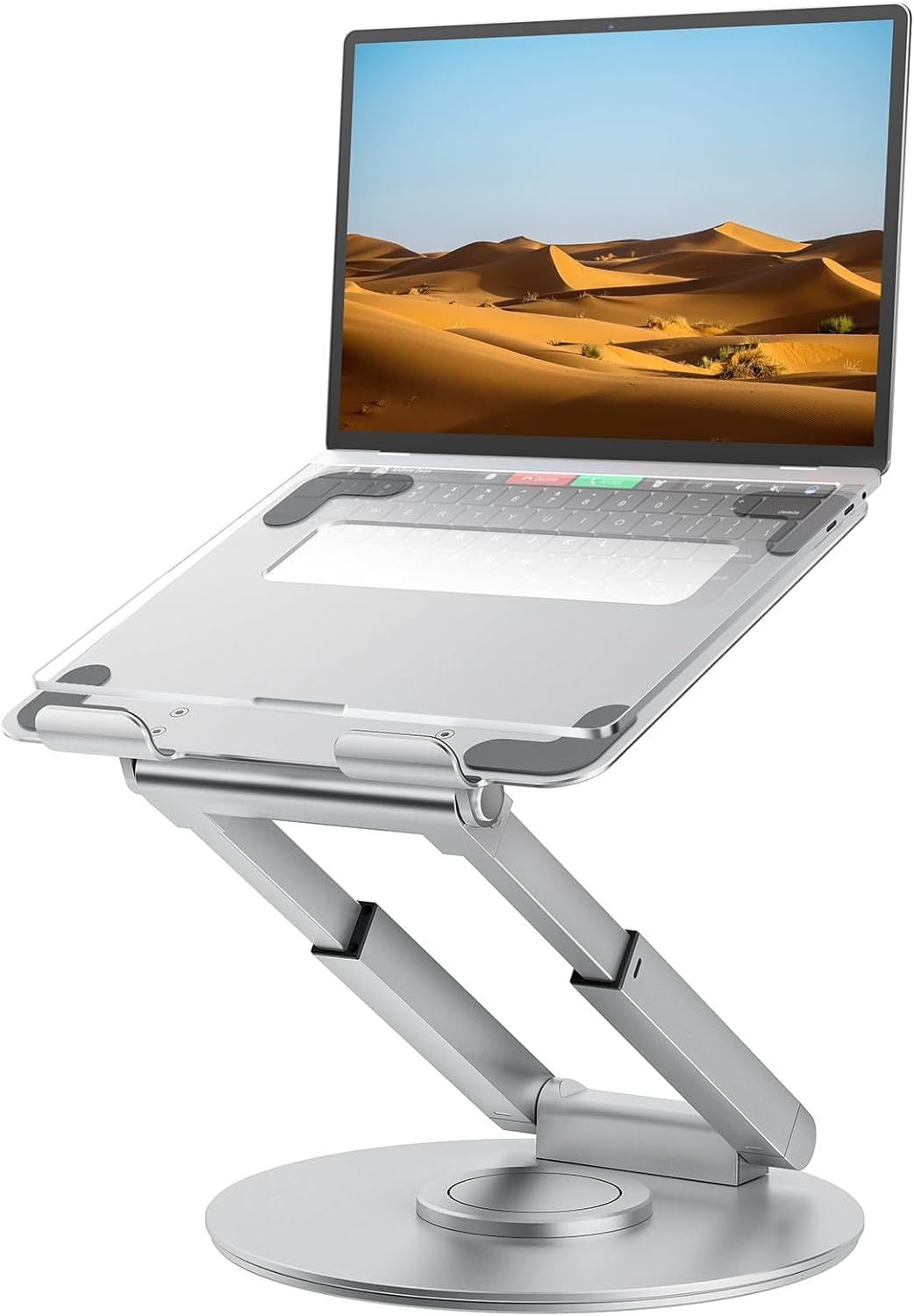 Telescopic Laptop Stand for Desk with 360° Swivel Base, Sit to Stand