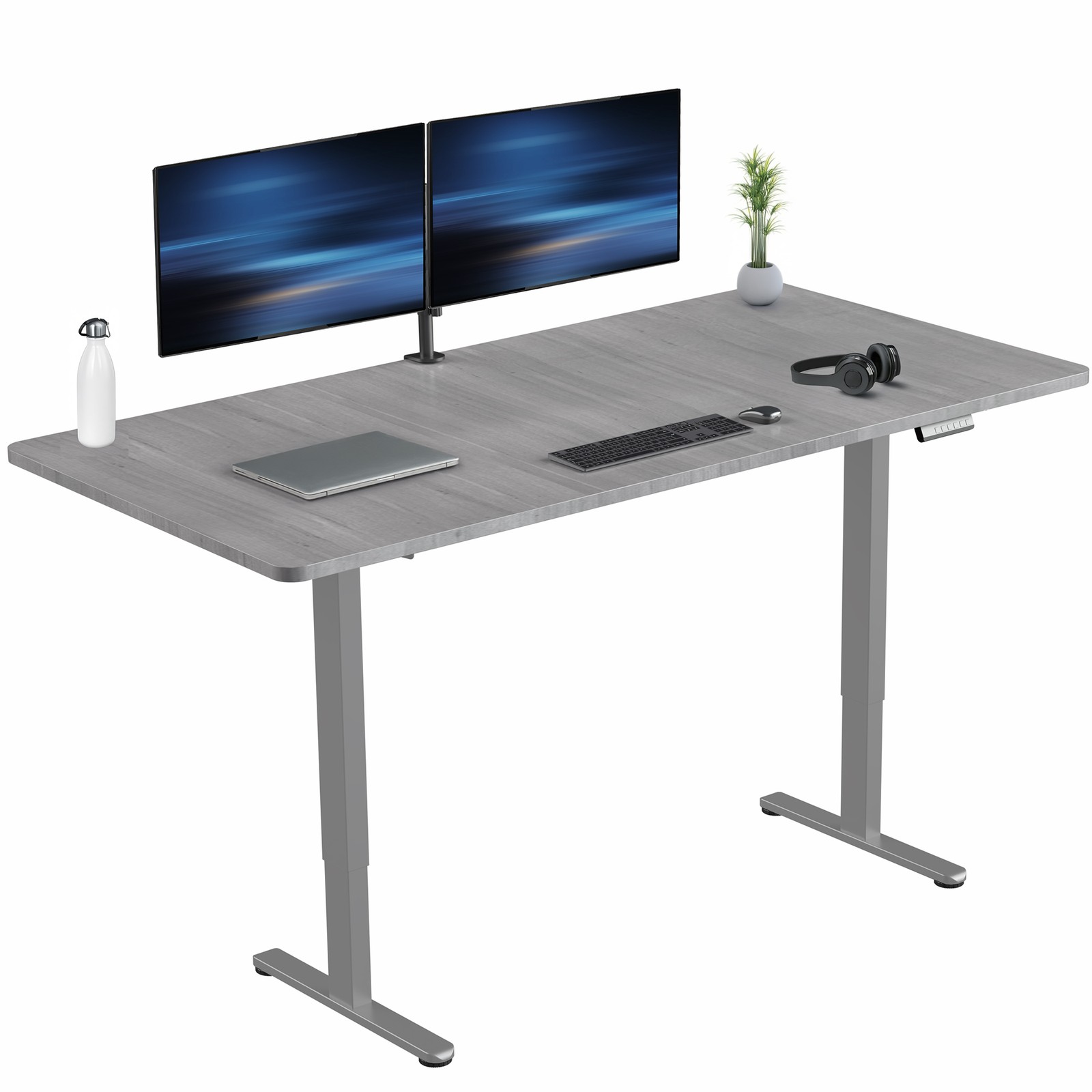VIVO Electric Dual Motor 71” x 36” Standing Desk, Dark Gray Top, Gray Frame