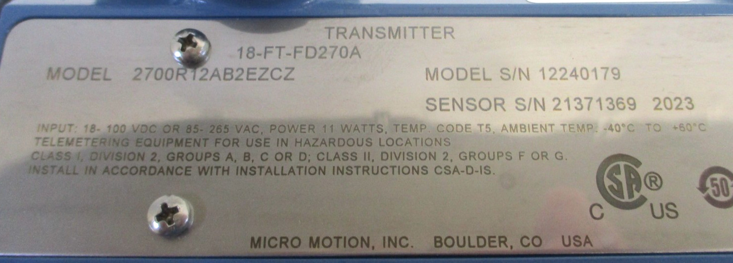 MICRO MOTION , 2700R12AB2EZCZ , MULTIPLE VARIABLE FLOW TRANSMITTER , SURPLUS