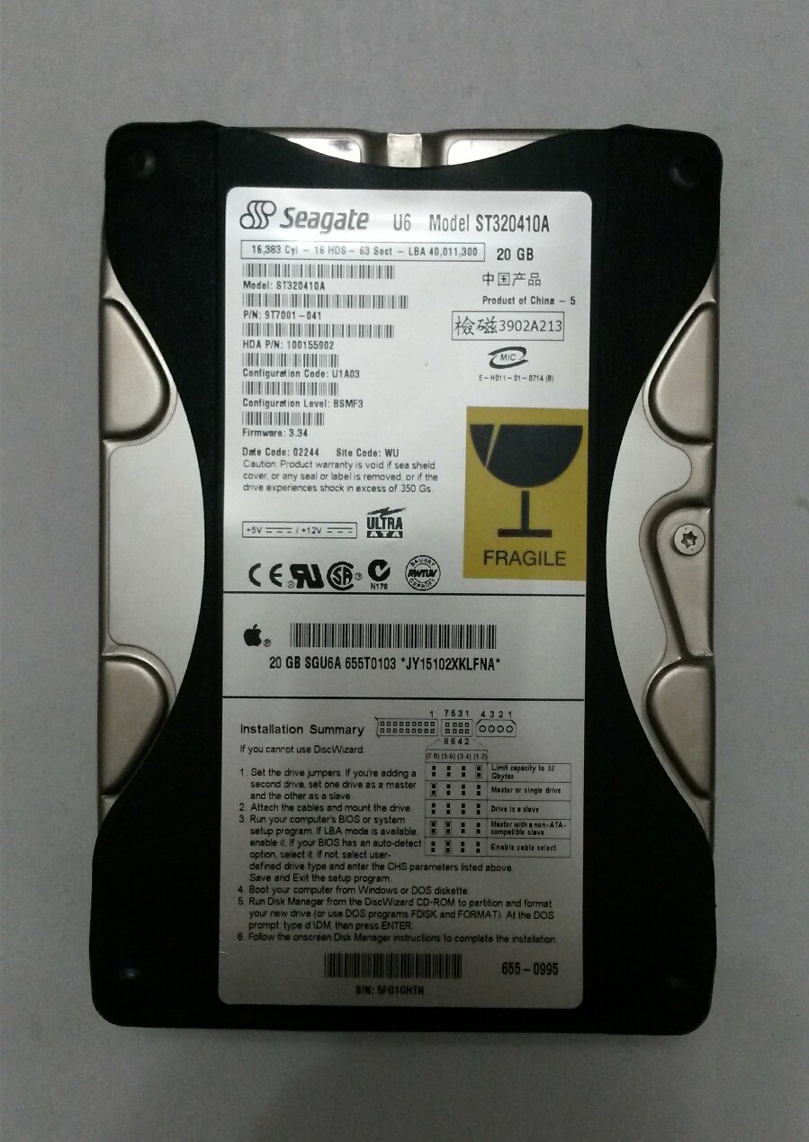 SEAGATE U6 ST320410A 20GB IDE Hard Drive P/N:9T7001-041 F/W: 3.34 Site:WU