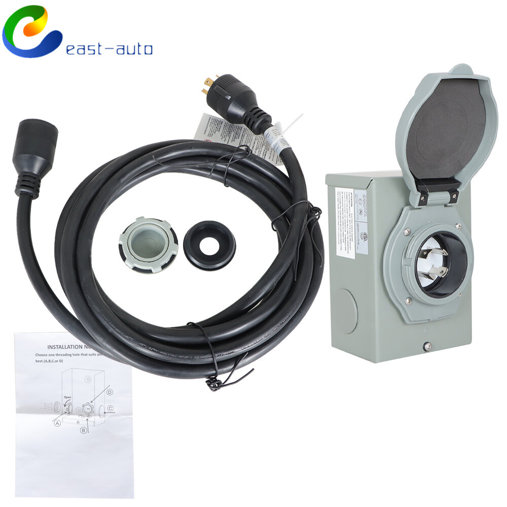 30 Amp 15 Feet  Extension Cord & Generator Inlet Box L14-30P/L14-30R 125/250 V