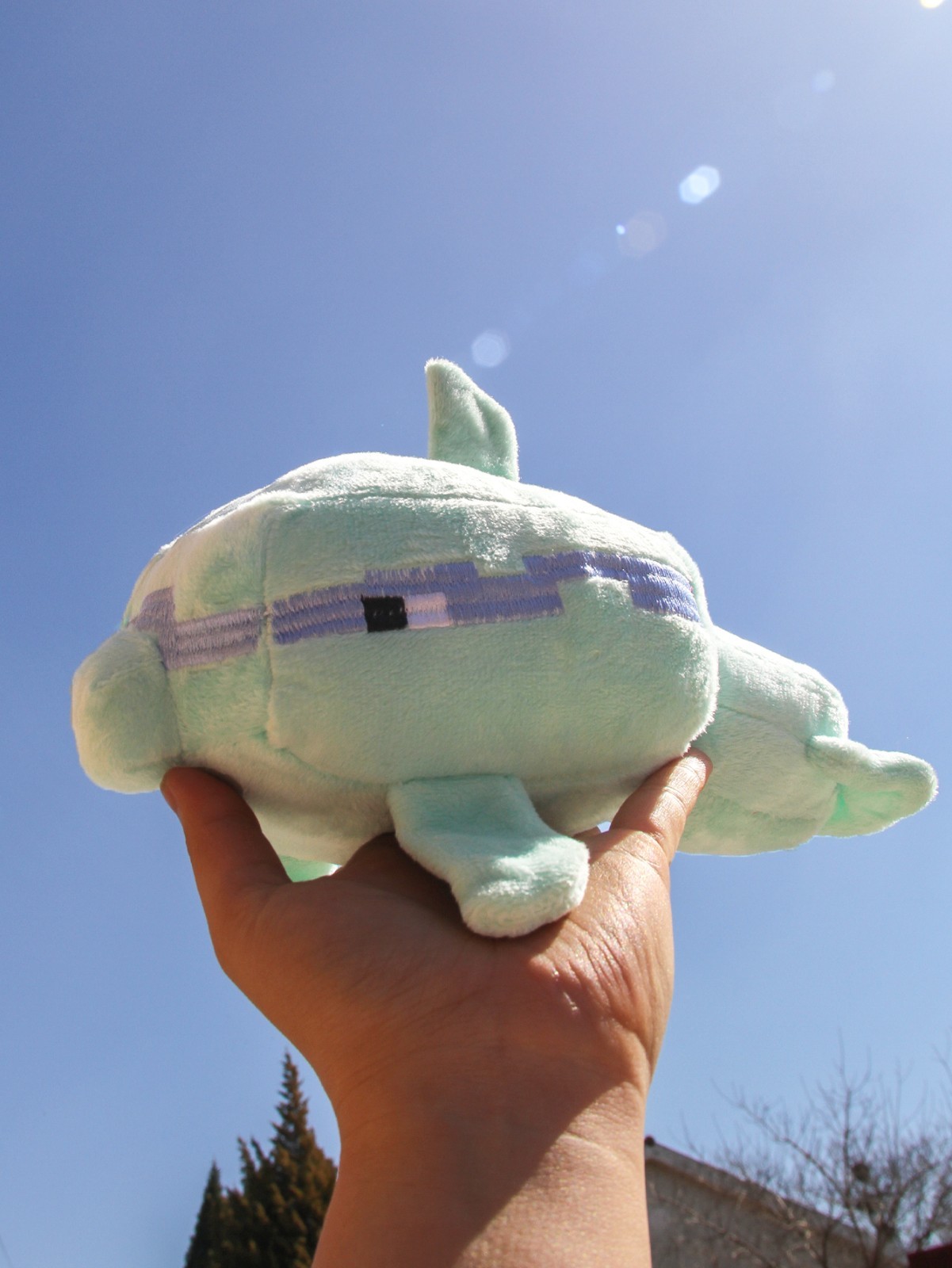 9.06×7.48 Inch Block Pixel Dolphin Plush Toy Mint Green Stuffed Animal Cute