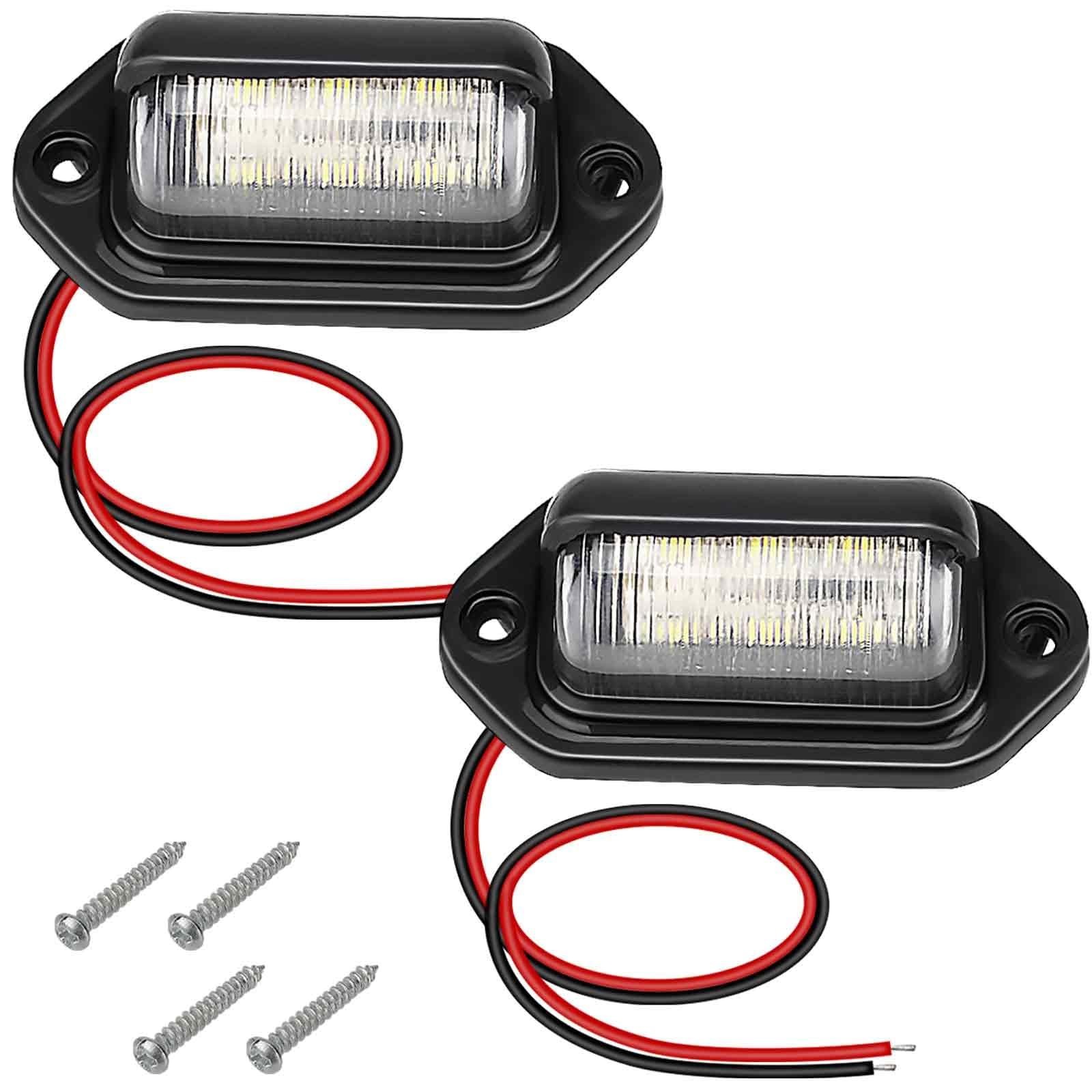 2 PCS White LED License Plate Light, 6-SMD Waterproof Tag Lights, 12V-24V DC Lam