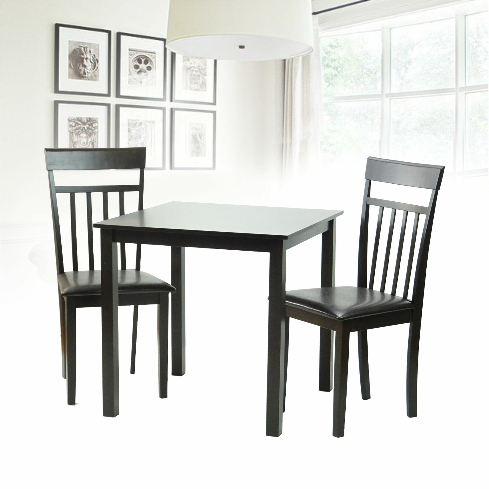 Dining Kitchen 3 Pcs SET Square Table 2 Warm Chairs Espresso Finish