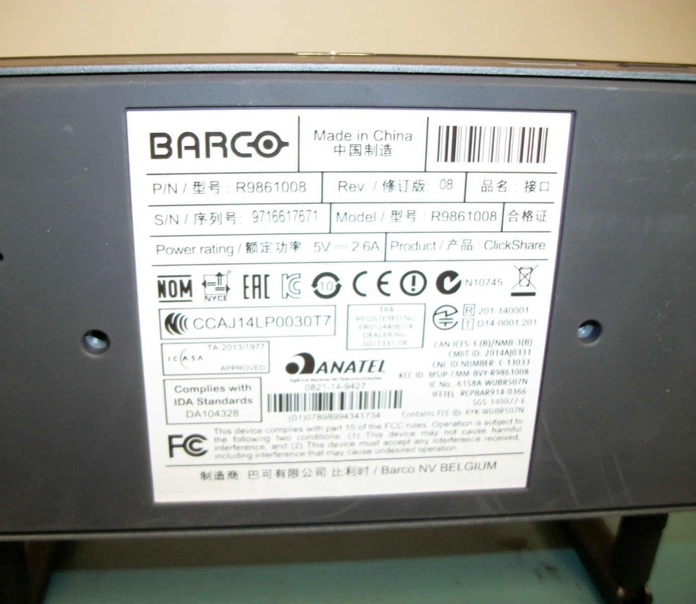 BARCO Model# R9861008 ClickShare CSM-1 Wireless Presentation System