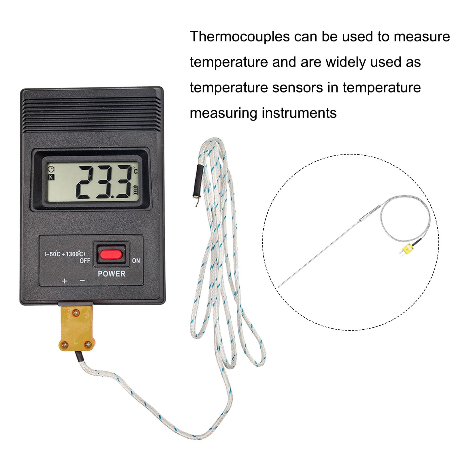 MECCANIXITY K Type Thermocouple with Plug, Meter Temperature Sensor Probe -50...