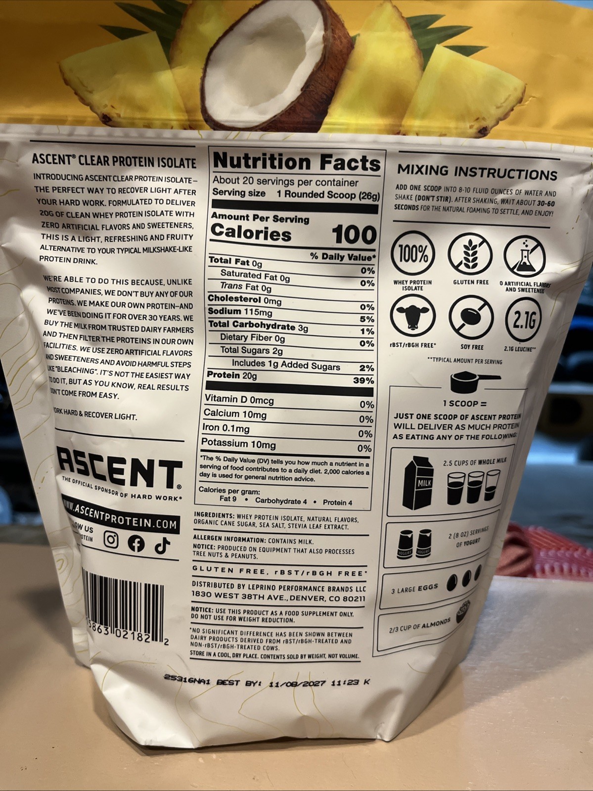 Unopened Ascent Clear Protein Isolate 100% Whey Pineapple Coconut