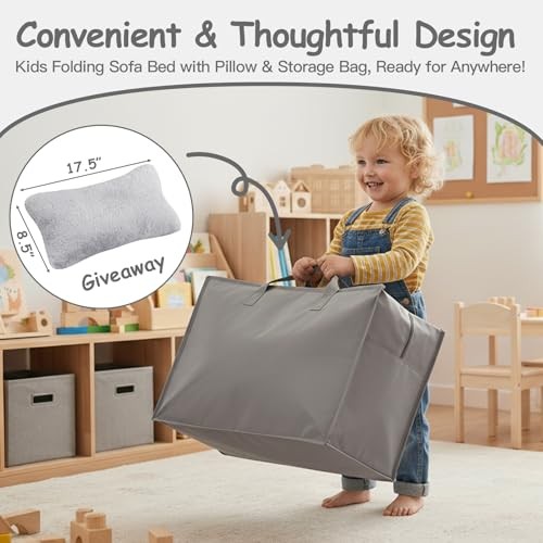 Kids Floor Mattress for Toddler, Child Fold Up Sofa Couch Plush Grey